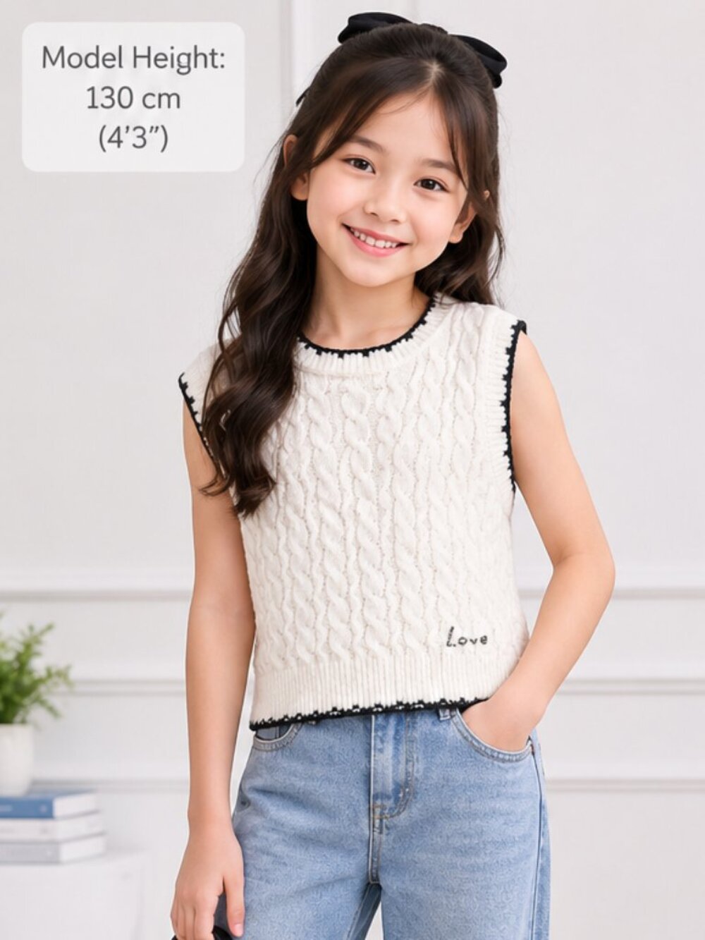 Zara Kids Cable Knit Sleevesless Vest Girls Size 9-10 - Picture 2 of 5